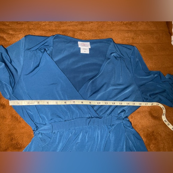 Oh Baby by Motherhood Maternity Blue Faux Wrap V-Neck Blouse Perfect for Photos - Picture 10 of 10